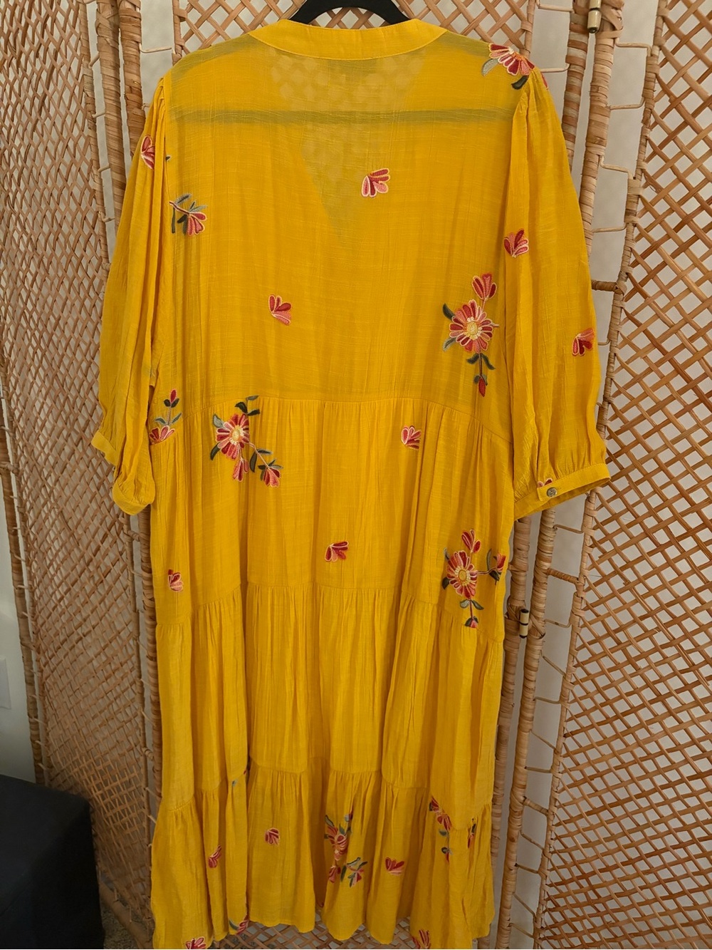 Yellow Tiered Maxi Dress with Floral Embroidery - Picture 6 of 8